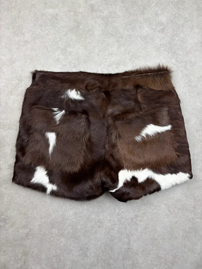 SS2025 Givenchy Sample Brown & White Faux Fur Cow Print Shorts gpdVZZa 7