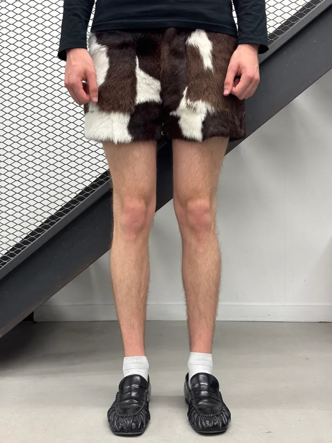 SS2025 Givenchy Sample Brown & White Faux Fur Cow Print Shorts gpdVZZa 1