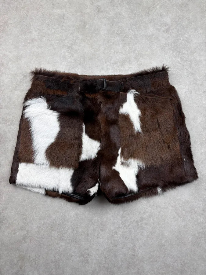 SS2025 Givenchy Sample Brown & White Faux Fur Cow Print Shorts gpdVZZa 0