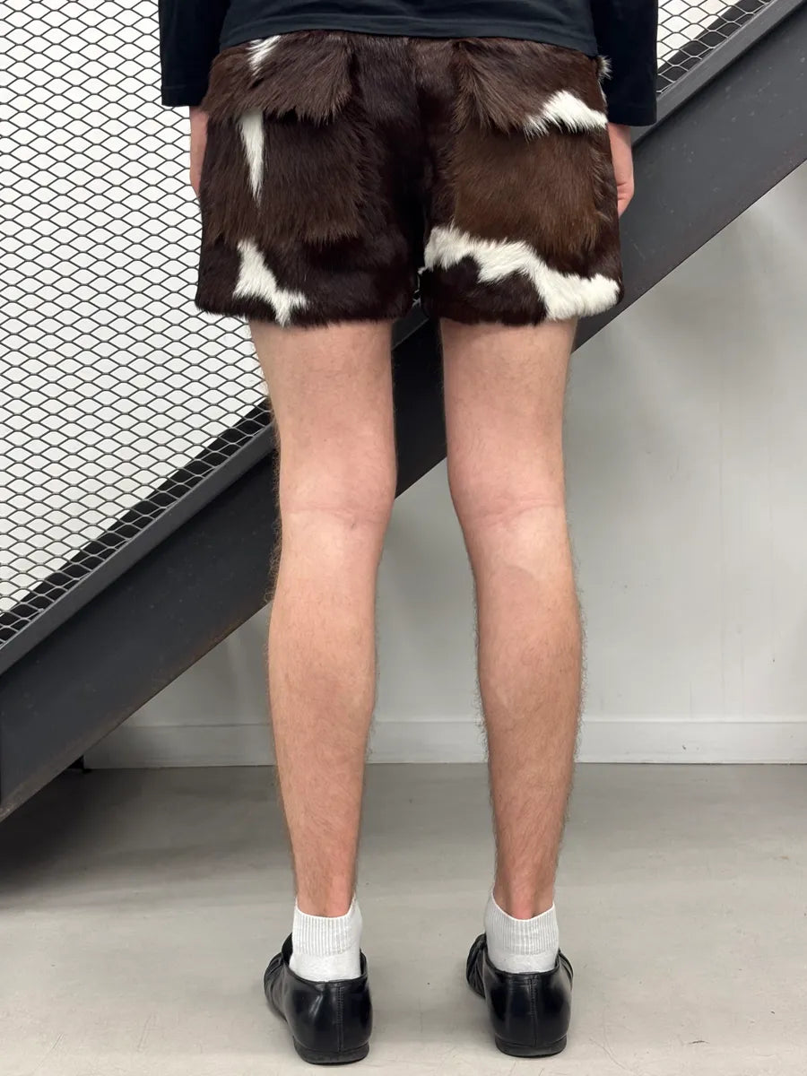 SS2025 Givenchy Sample Brown & White Faux Fur Cow Print Shorts gpdVZZa 3
