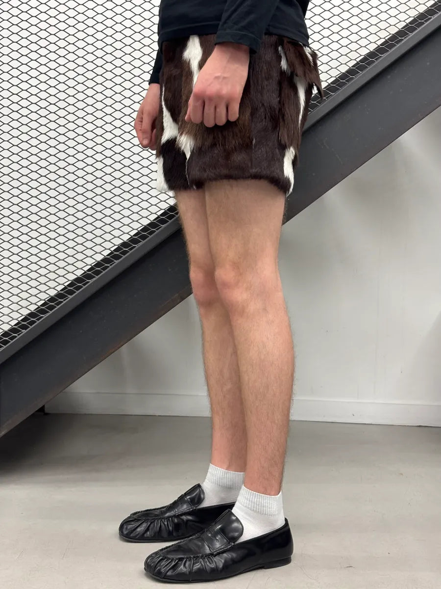 SS2025 Givenchy Sample Brown & White Faux Fur Cow Print Shorts gpdVZZa 2