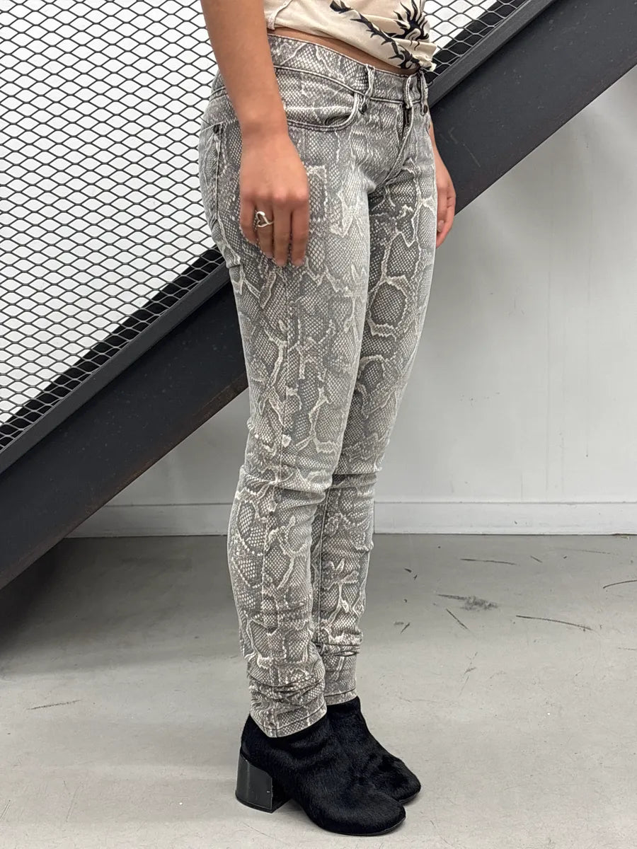 Plein Sud Jeanius Grey Denim Snake Print Skinny Jeans stDwSVnA 1