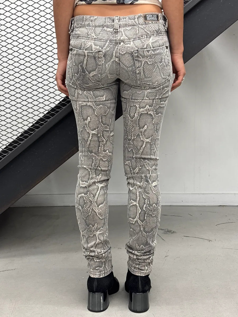 Plein Sud Jeanius Grey Denim Snake Print Skinny Jeans stDwSVnA 2