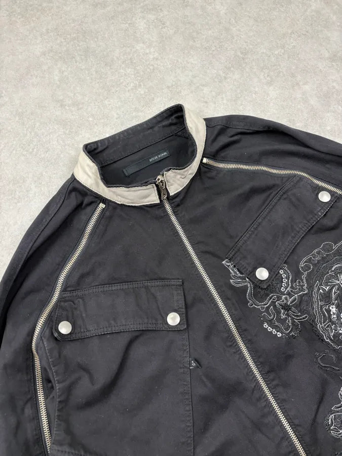 Steven Kuhn Black Embroidered Dragon Arm Zip Jacket EwzBmOp 4