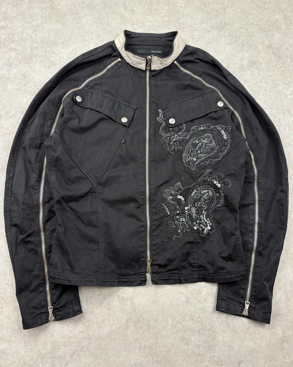 Steven Kuhn Black Embroidered Dragon Arm Zip Jacket EwzBmOp 0