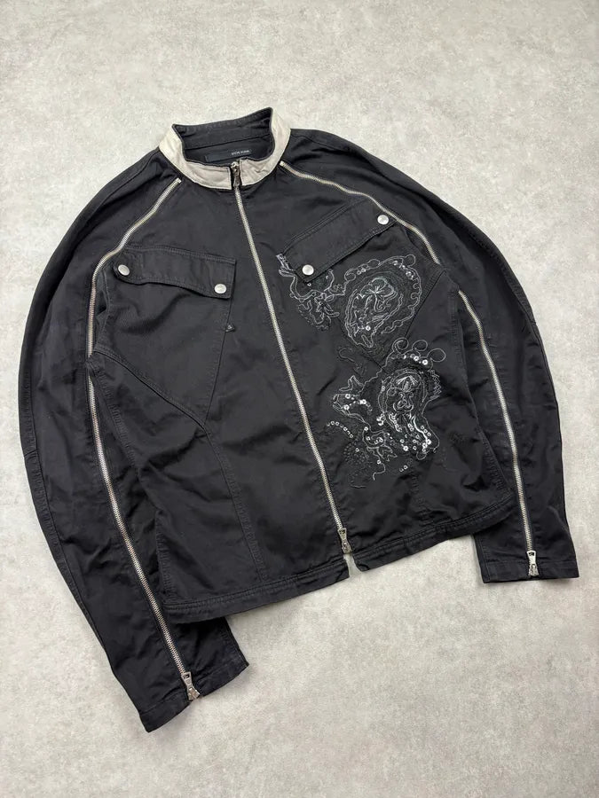 Steven Kuhn Black Embroidered Dragon Arm Zip Jacket EwzBmOp 3