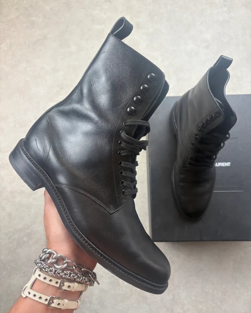 2010s Saint Laurent Black Combat Leather Ankle Boots iOaLAsF 0