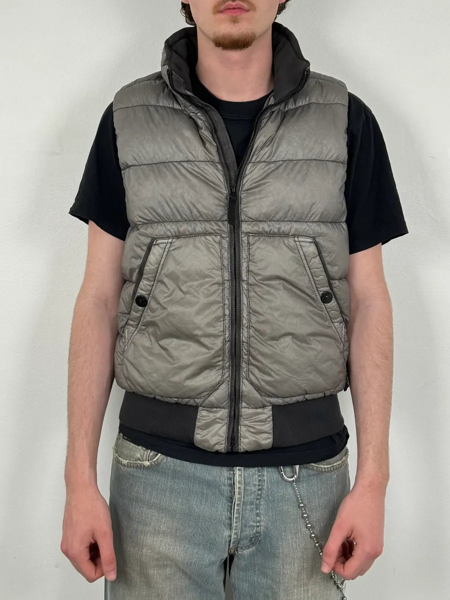 Stone Island 30th Anniversary Side Patch Grey Nylon Puffer Vest PXYPtgp 1