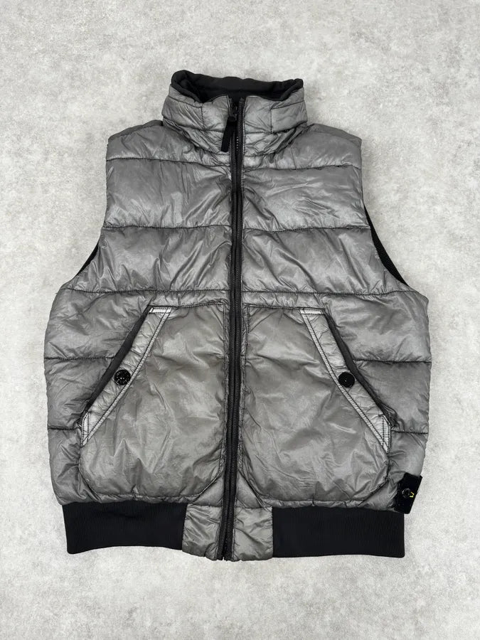 Stone Island 30th Anniversary Side Patch Grey Nylon Puffer Vest PXYPtgp 0