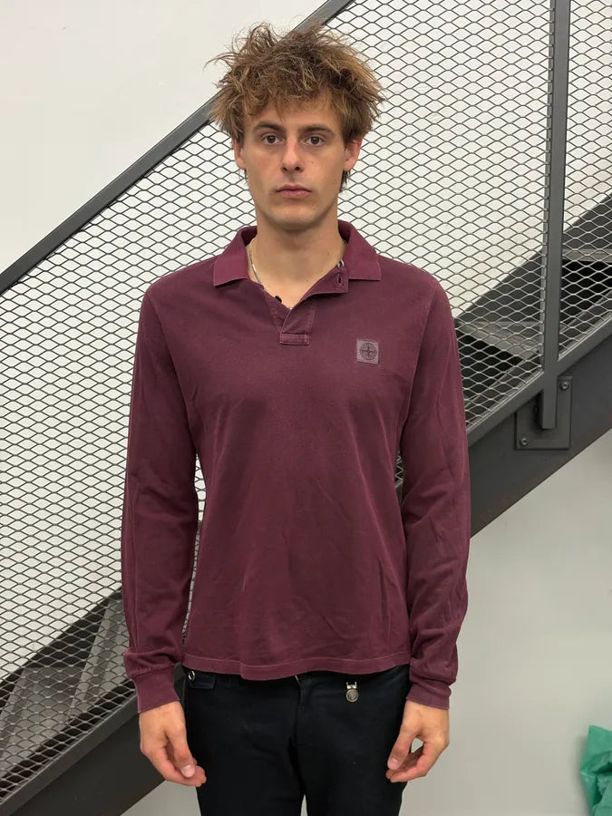 Stone Island Burgundy Propaganda Longsleeve Polo OfJKrsV 1