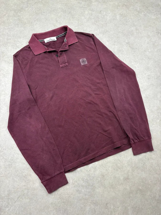 Stone Island Burgundy Propaganda Longsleeve Polo OfJKrsV 3