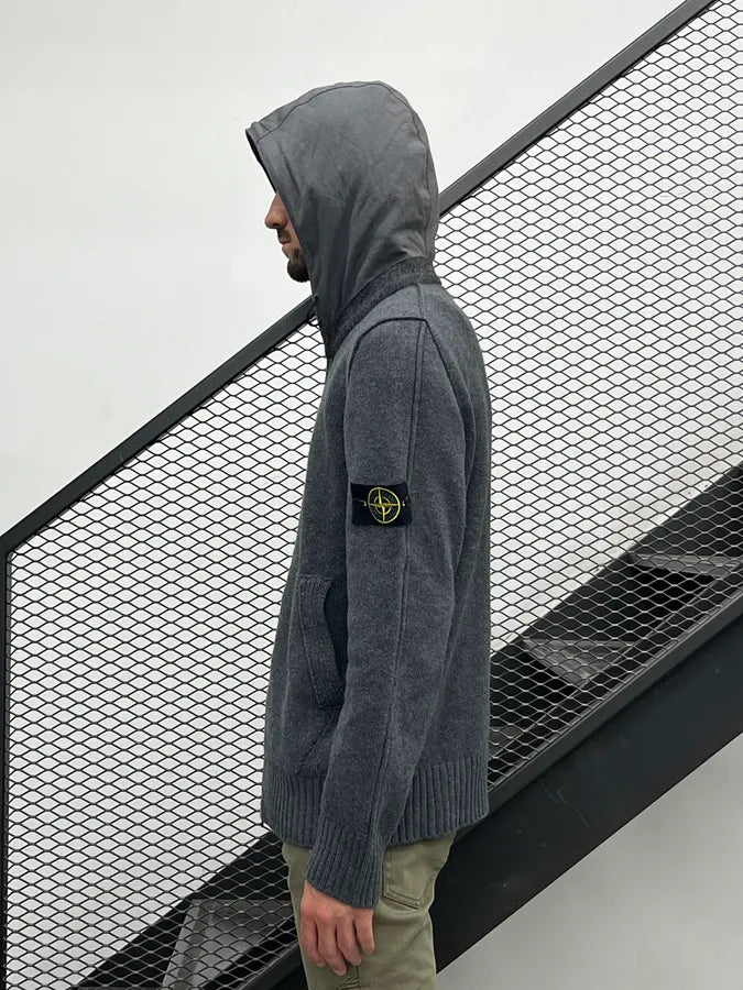 Stone Island Wool Hooded Zip-up Sweater IjJIpYm 3