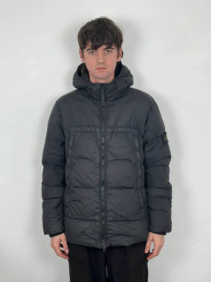 AW2017 Stone Island Black Dyed Crinkle Reps Black Hooded Puffer Jacket VJFucct 1