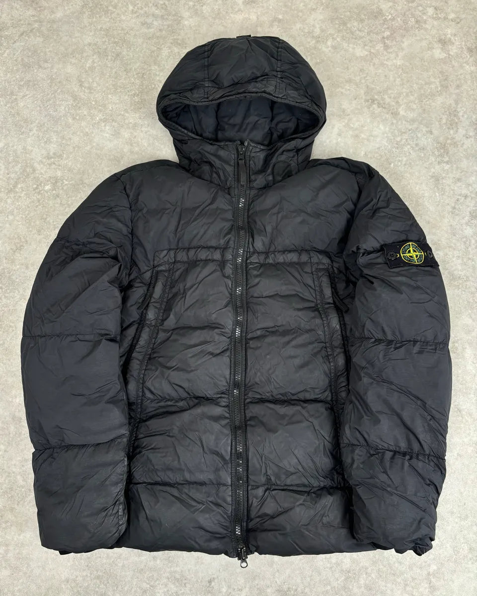 AW2017 Stone Island Black Dyed Crinkle Reps Black Hooded Puffer Jacket VJFucct 0