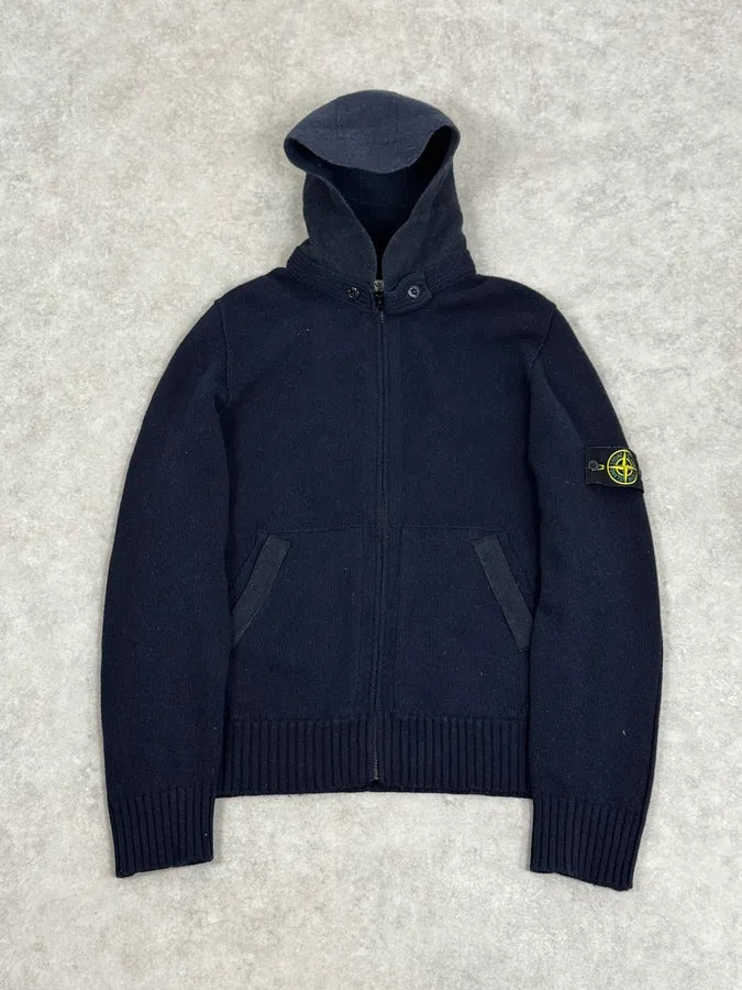 2000s Stone Island Navy Hooded Zip-Up Sweater iLgNxoL 0