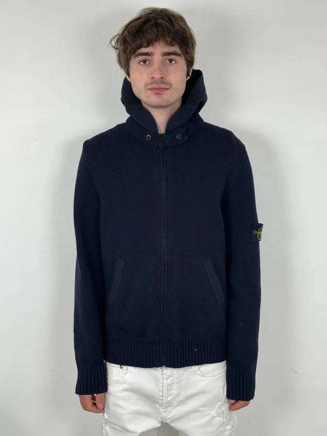 2000s Stone Island Navy Hooded Zip-Up Sweater iLgNxoL 1