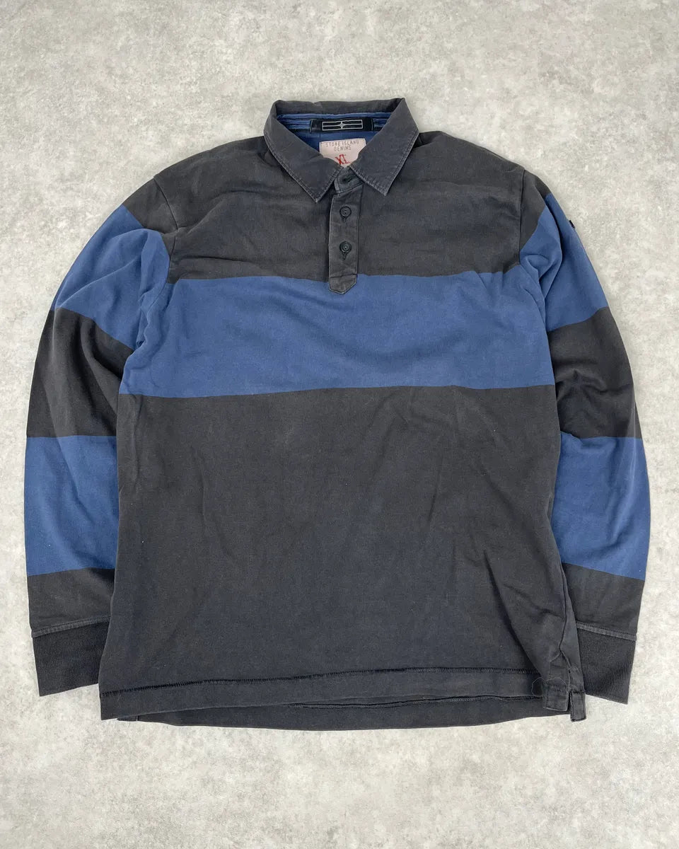 Stone Island Dark Grey & Navy Longsleeve Striped Polo lTYBfws 0