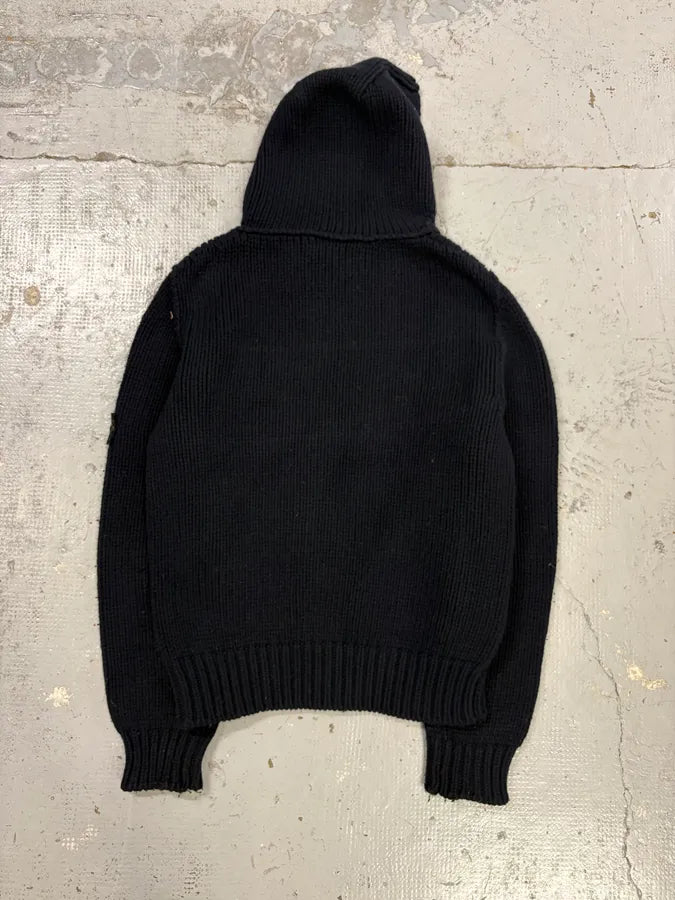 2000s Stone Island Navy Wool Compass Patch Zip-up Hoodie swEkPQa 5