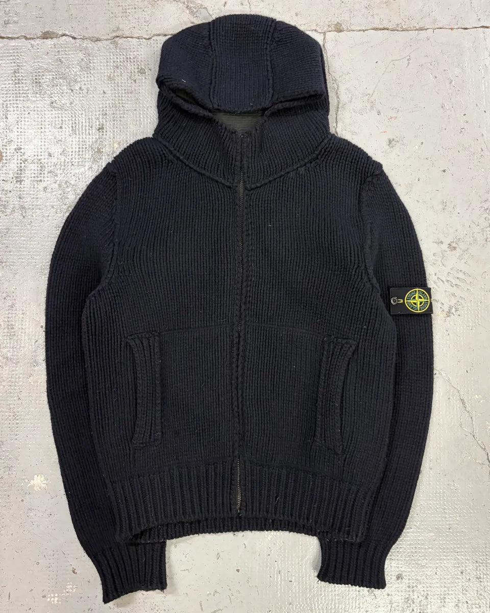 2000s Stone Island Navy Wool Compass Patch Zip-up Hoodie swEkPQa 0