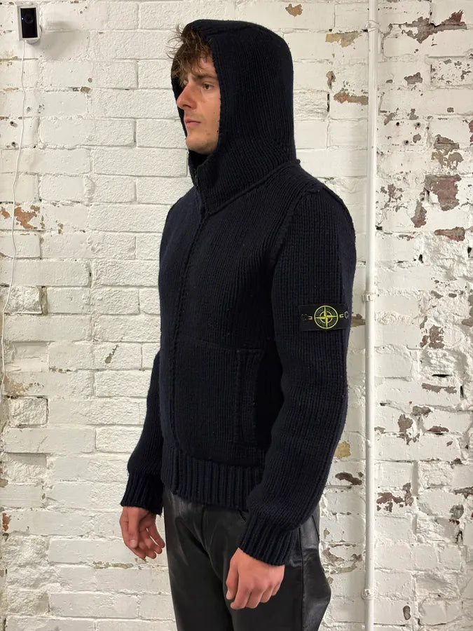 2000s Stone Island Navy Wool Compass Patch Zip-up Hoodie swEkPQa 2