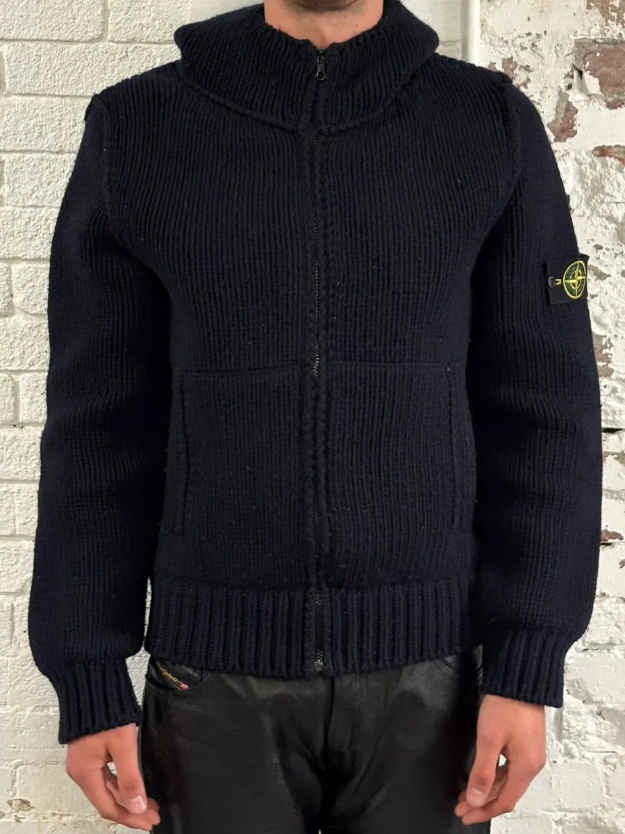 2000s Stone Island Navy Wool Compass Patch Zip-up Hoodie swEkPQa 1