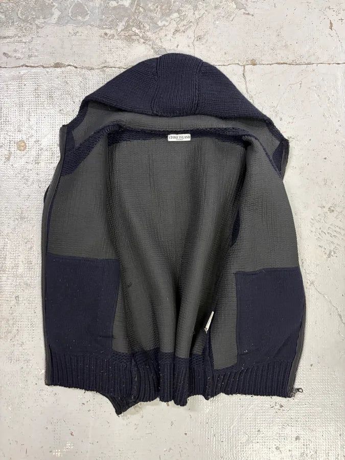 2000s Stone Island Navy Wool Compass Patch Zip-up Hoodie swEkPQa 7