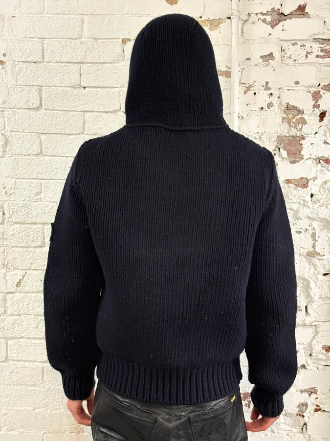 2000s Stone Island Navy Wool Compass Patch Zip-up Hoodie swEkPQa 3