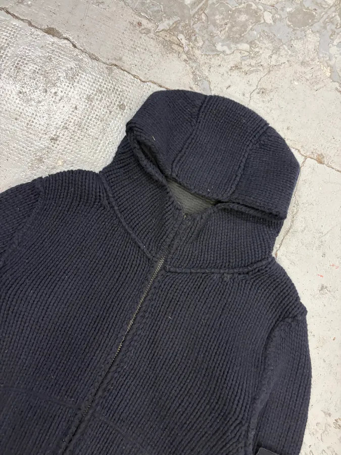 2000s Stone Island Navy Wool Compass Patch Zip-up Hoodie swEkPQa 4