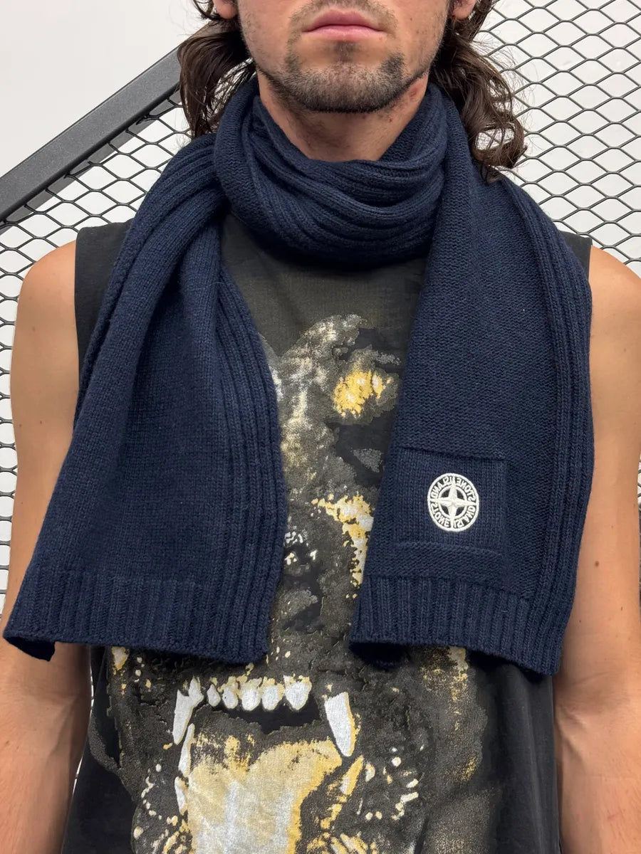 Stone Island Navy Wool Viscosa Compass Scarf QIkKfgO 1