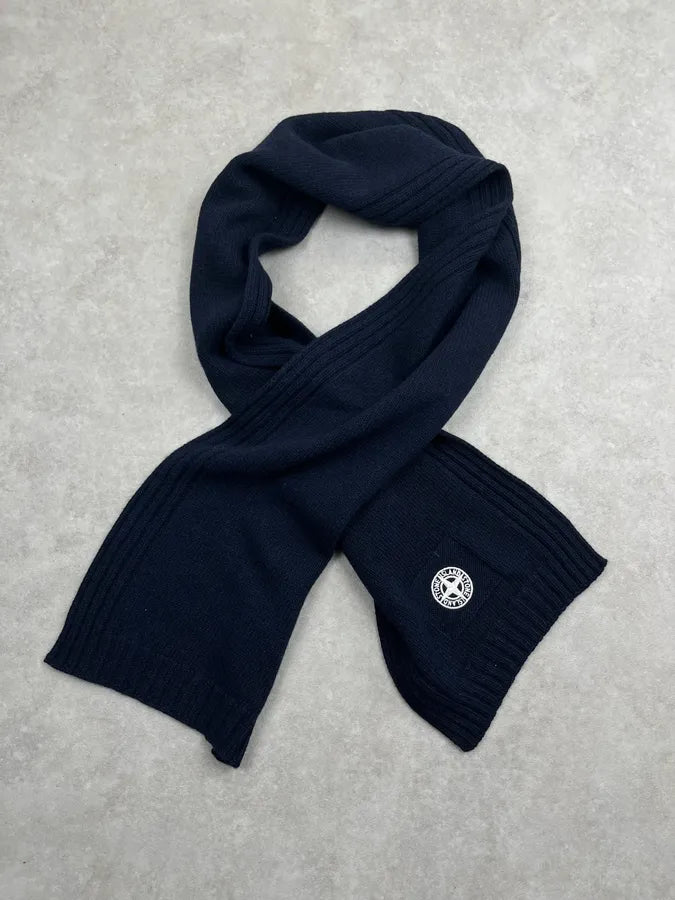 Stone Island Navy Wool Viscosa Compass Scarf QIkKfgO 0