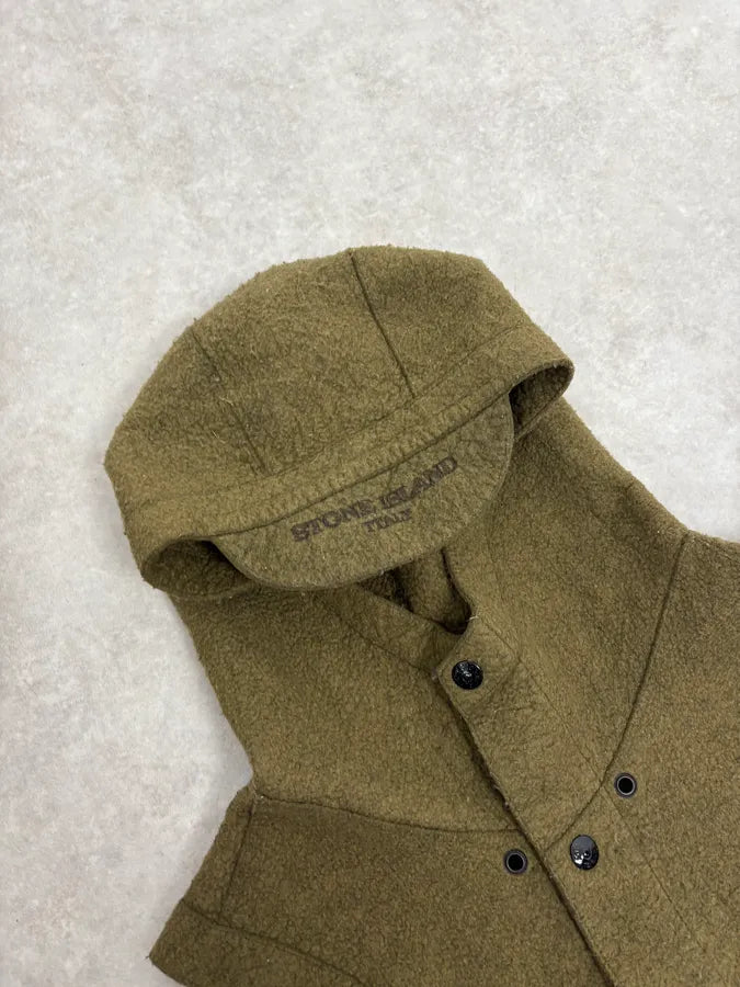 Stone Island Sleeveless Hooded Khaki Vest Jacket yUCcWQp 4