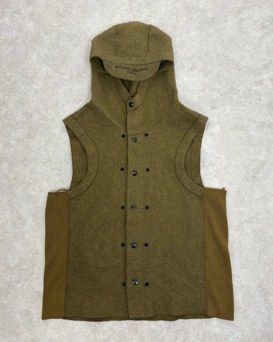 Stone Island Sleeveless Hooded Khaki Vest Jacket yUCcWQp 0