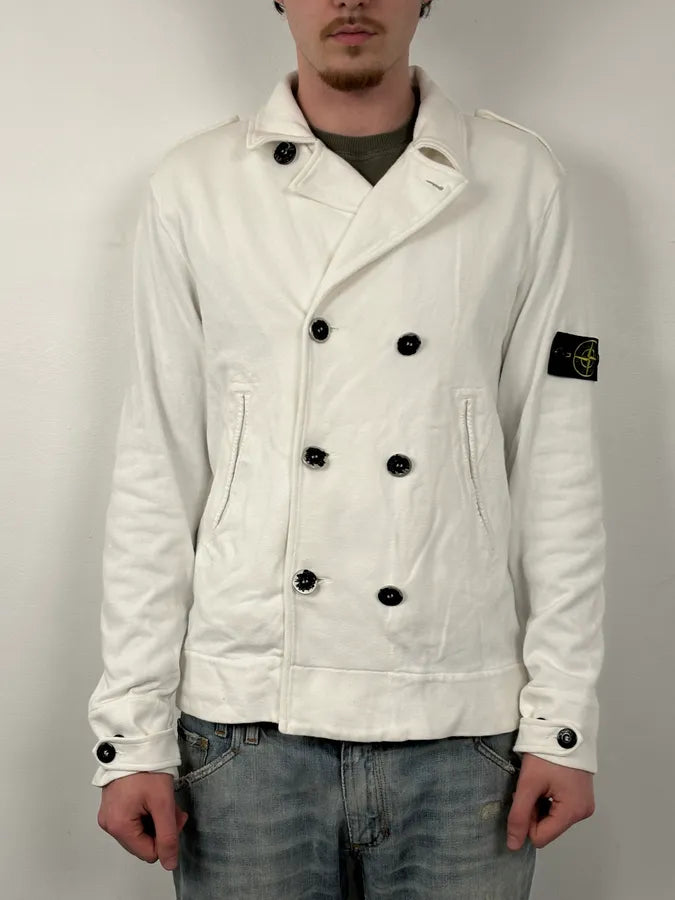 Stone Island White Double-Breasted Compass Patch Jacket gVFinTl 1