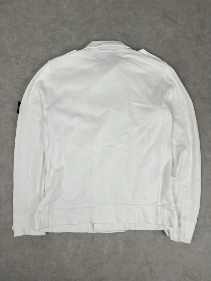 Stone Island White Double-Breasted Compass Patch Jacket gVFinTl 4