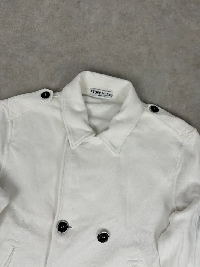 Stone Island White Double-Breasted Compass Patch Jacket gVFinTl 3