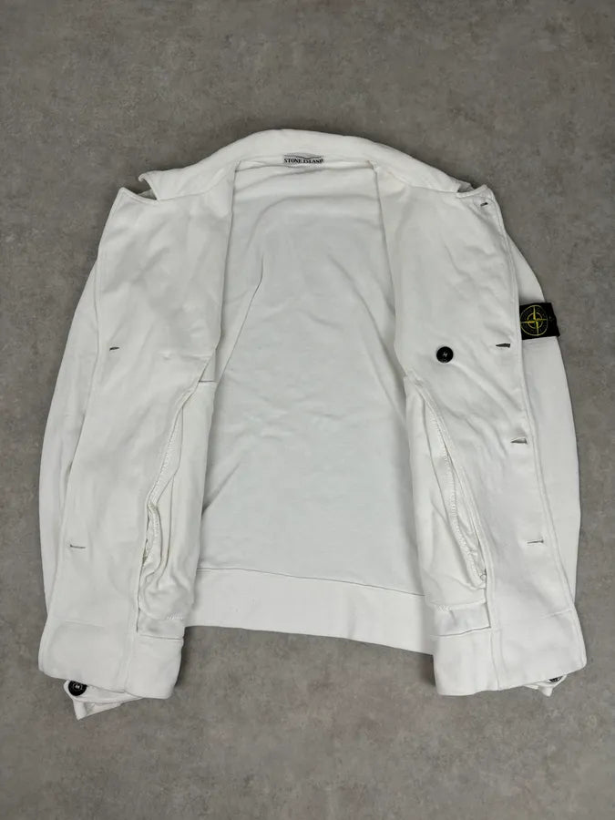 Stone Island White Double-Breasted Compass Patch Jacket gVFinTl 6