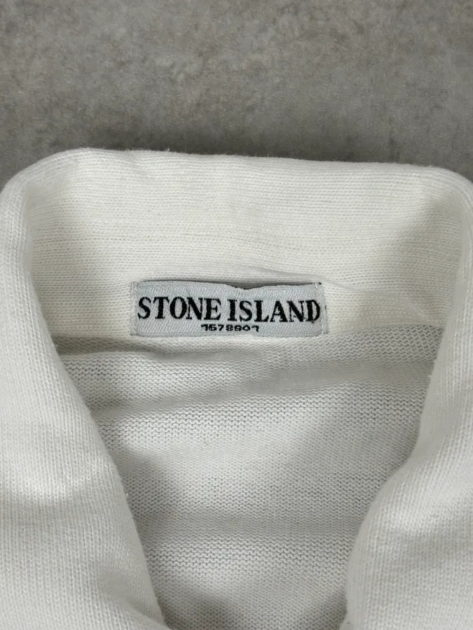 Stone Island White Double-Breasted Compass Patch Jacket gVFinTl 10