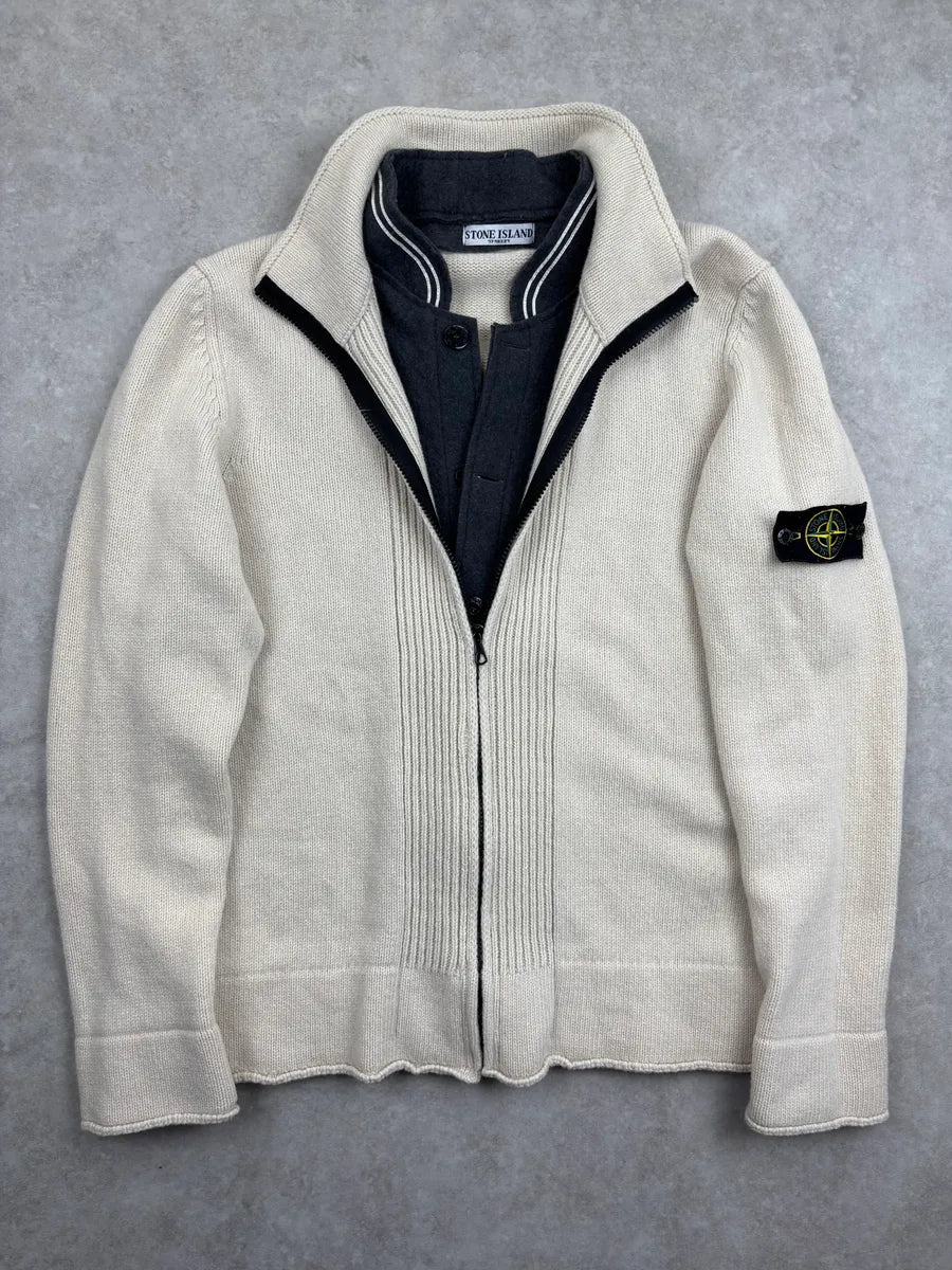 2000s Stone Island White Layered Wool Zip-up Sweater VQIndkc 0