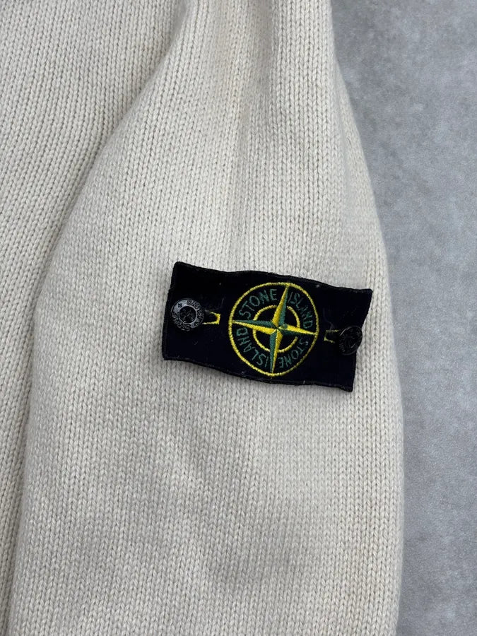 2000s Stone Island White Layered Wool Zip-up Sweater VQIndkc 8