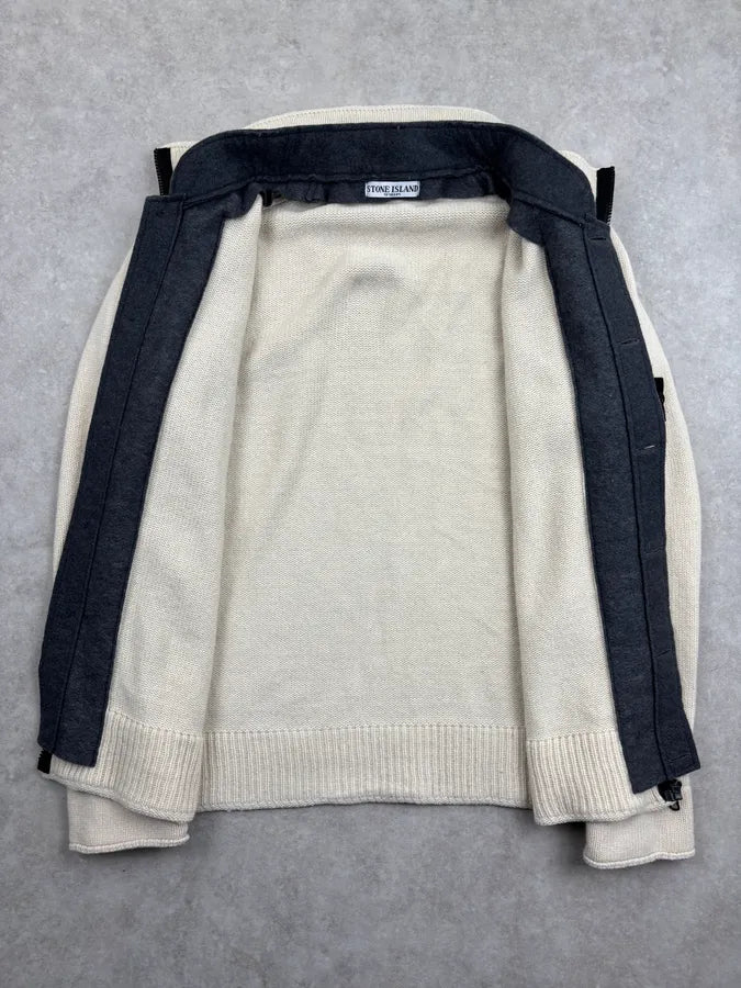 2000s Stone Island White Layered Wool Zip-up Sweater VQIndkc 6