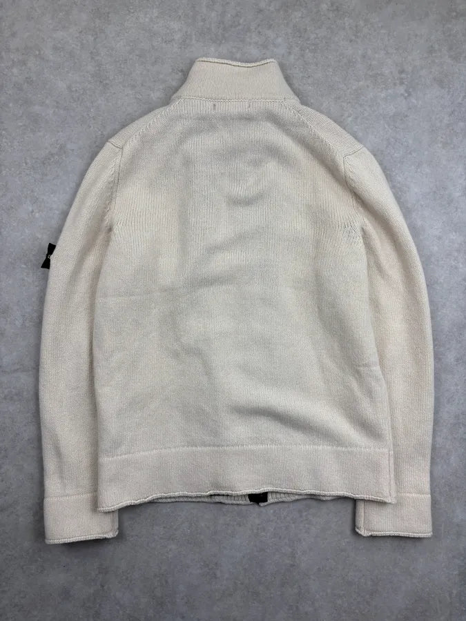 2000s Stone Island White Layered Wool Zip-up Sweater VQIndkc 4