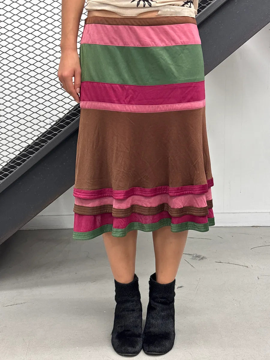 SS2006 Gucci Brown Viscose Stripe Tiered Ruffle Skirt by Frida Giannini suxzbnRR 0