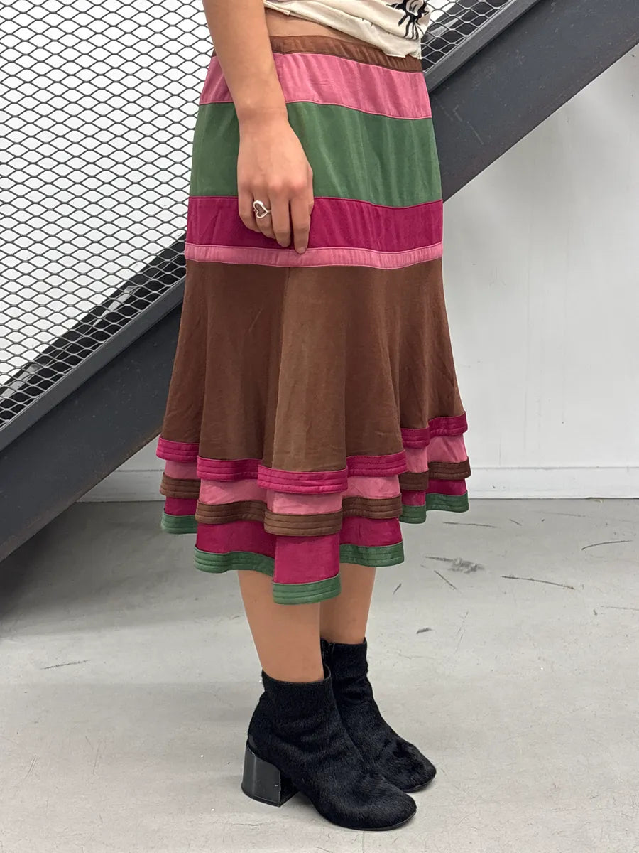 SS2006 Gucci Brown Viscose Stripe Tiered Ruffle Skirt by Frida Giannini suxzbnRR 1