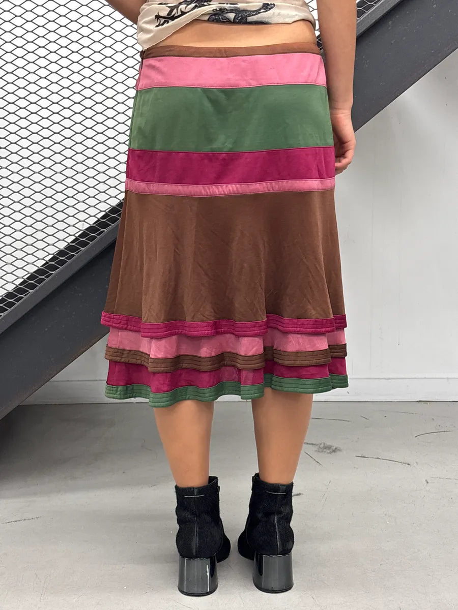 SS2006 Gucci Brown Viscose Stripe Tiered Ruffle Skirt by Frida Giannini suxzbnRR 2