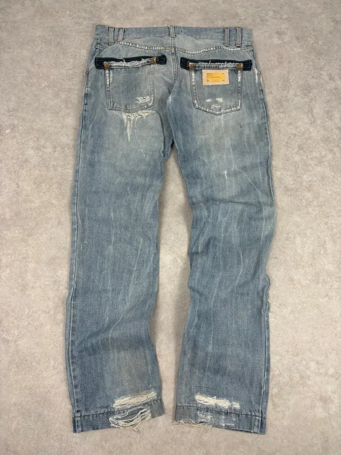 2000s Dolce & Gabbana Blue Distressed Denim Jeans EMKHVga 5