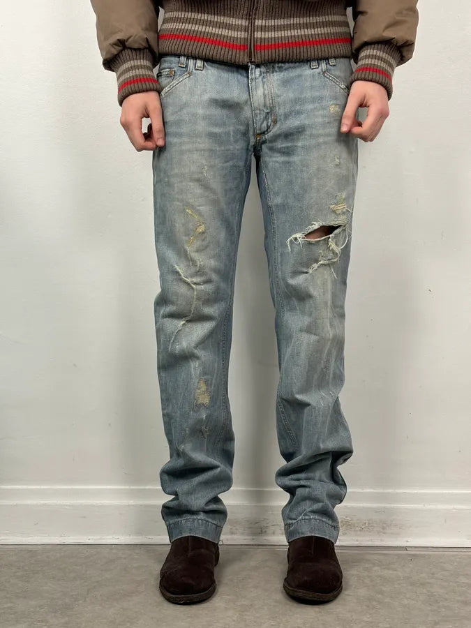 2000s Dolce & Gabbana Blue Distressed Denim Jeans EMKHVga 0