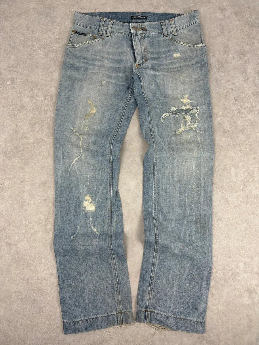 2000s Dolce & Gabbana Blue Distressed Denim Jeans EMKHVga 3