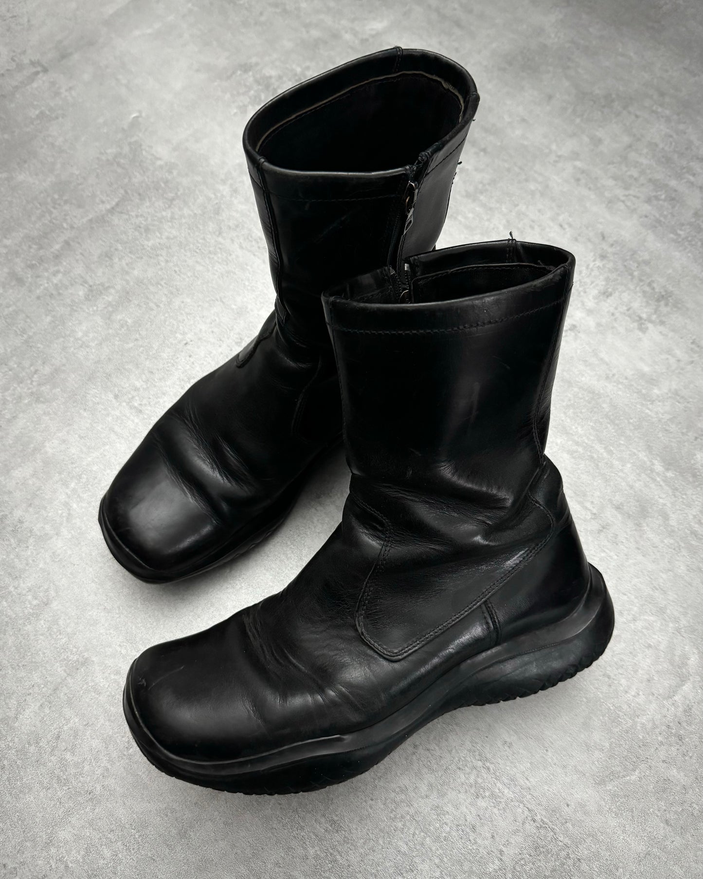 FW1999 Prada Ankle Vibram Black Leather Boots (42) - 6