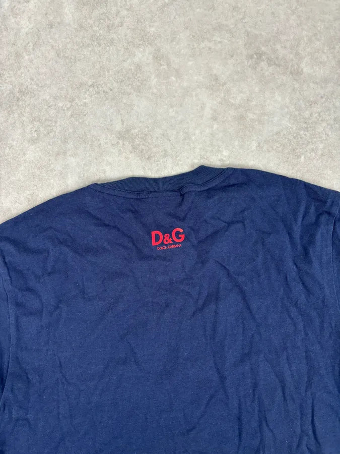 2000s Dolce & Gabbana Trompe Loeil Dollar Chain Navy T-Shirt GcmJQIM 5