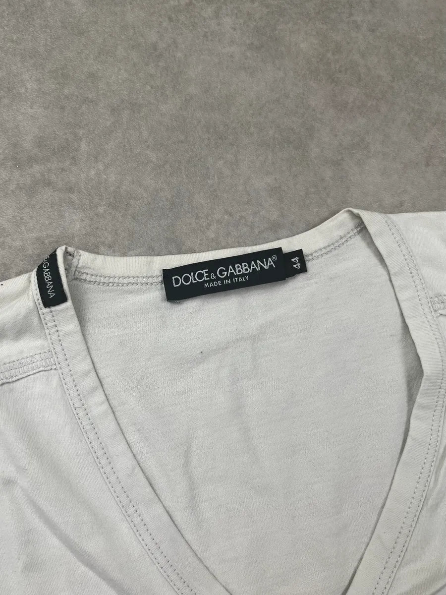 2000s Dolce & Gabbana Combate White V Neck T-Shirt pFxanAs 6